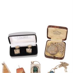 Silver jewellery, including hockey medal pendant, spider necklace, stone set pendants, cross pendant and a pair of Liberty cufflinks