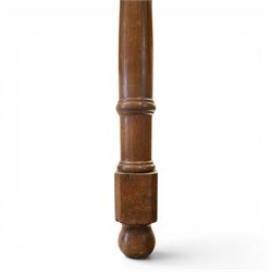 Large oak and pine farmhouse table, with pine plank top raised on and oak base with turned supports united by a long stretcher 