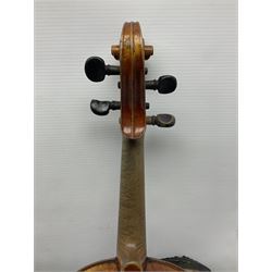 French violin c1890 with 36cm two-piece maple back and ribs and spruce top, bears label 'Antonius Sradivarius Cremonensis Faciebat Anno 17**' L59.5cm; in carrying case with outer canvas cover