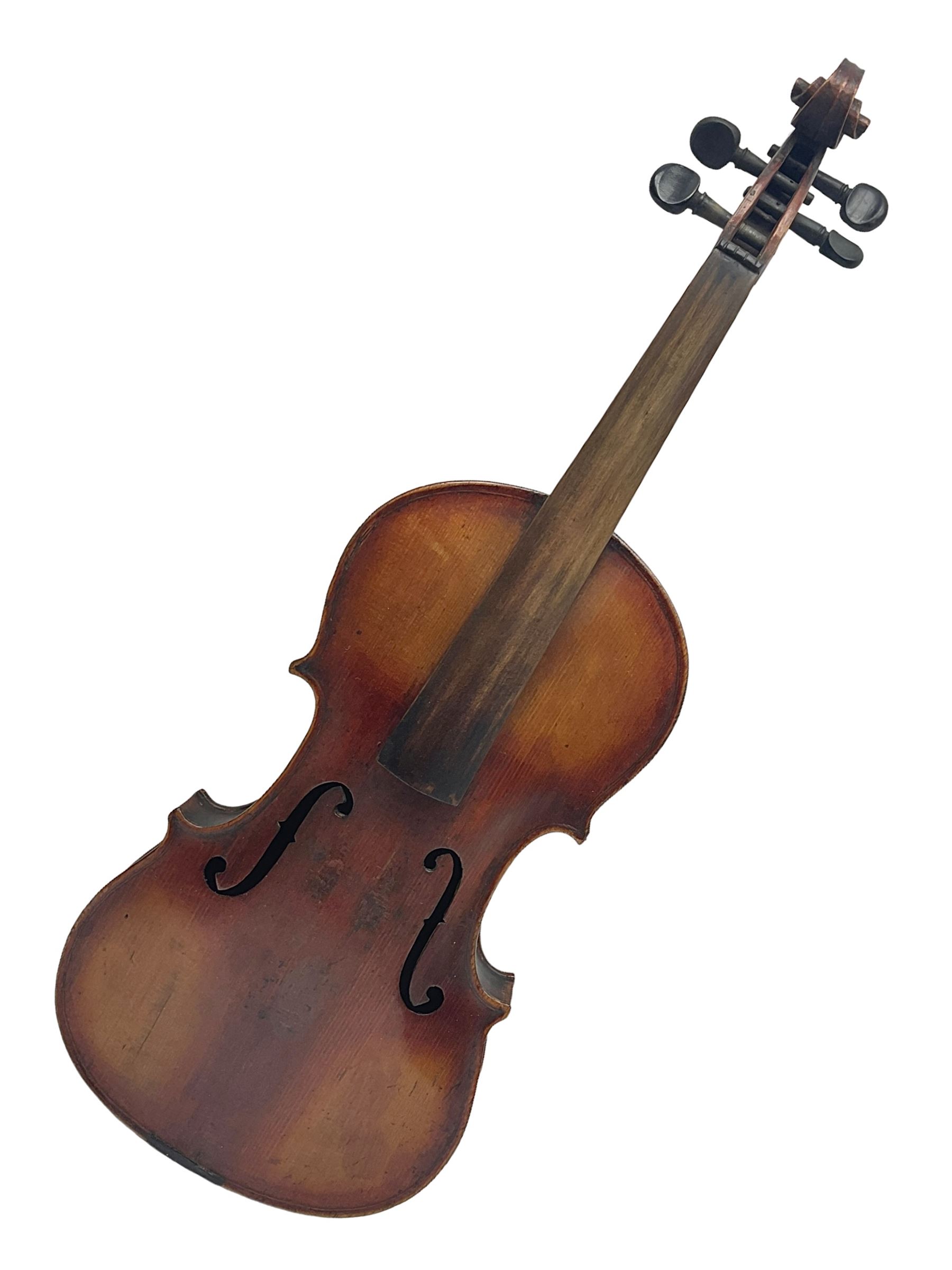 Saxony violin c1890 with 35.5cm two-piece maple back and ribs and spruce top L59cm overall; in carrying case
