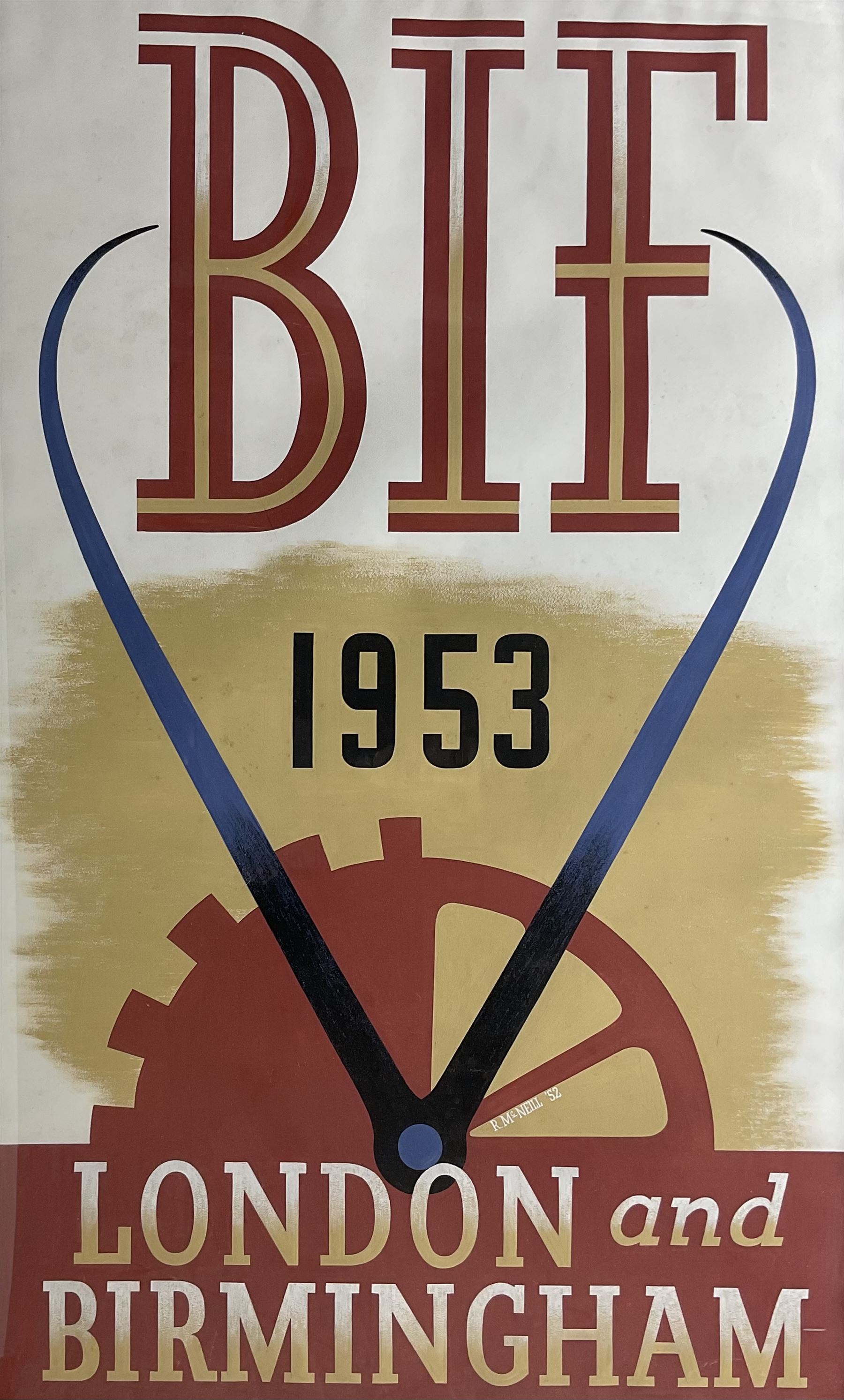 Ronald McNeill (British 1932-2020): 'BIF [British Industries Fair] 1953 - London and Birmingham', original design for a poster, gouache signed and dated '52, 99cm x 60cm