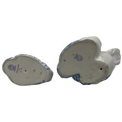 Two Herend fishnet blue figures, comprising duck and pair of nesting ducks, H7cm