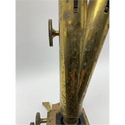 Victorian lacquered brass binocular microscope by R. & J. Beck with rack and pinion and fine focusing, stage fitted with direction adjusters above a plano/concave mirror, the main tube stamped 'R. & J. Beck 31 Cornhill London 5461' H39cm