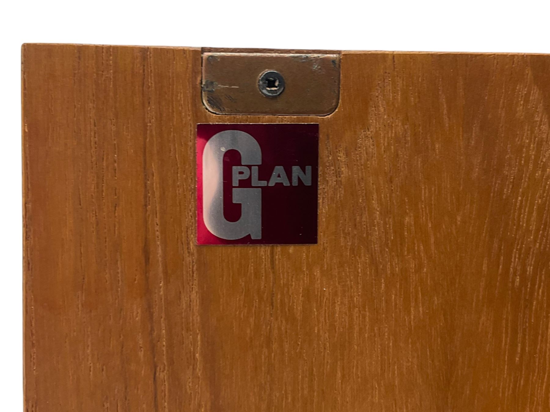 G-Plan teak two sectional modular wall display cabinet, fitted with sliding glass doors, double cupboard and three drawers