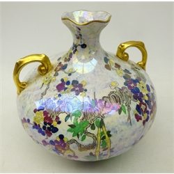  Carlton Armand lustre ware vase, H19cm and a similar style Wilton Ware lustre bulbous vase with two gilt handles (2)  