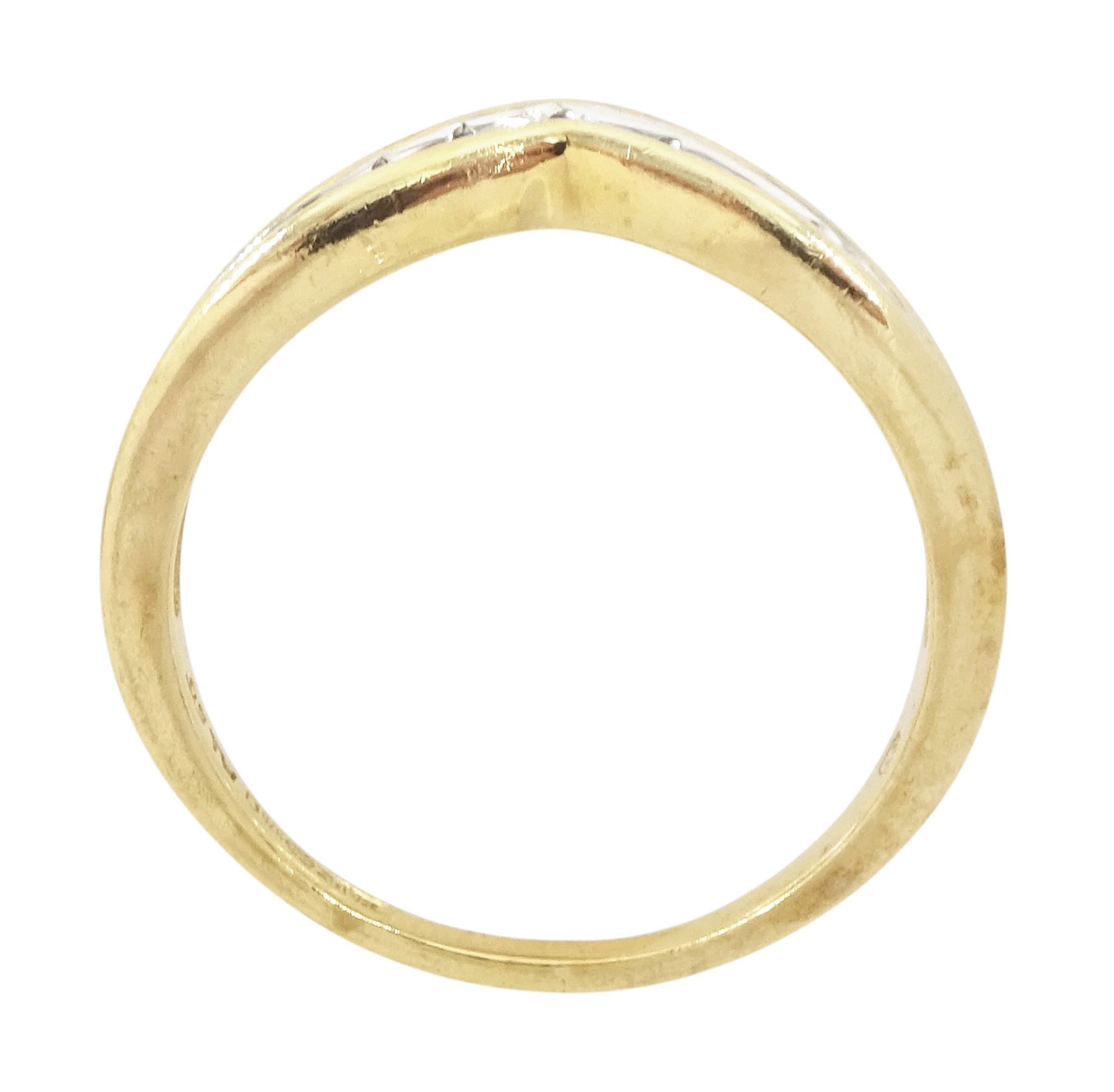 9ct gold diamond wishbone ring, channel set with thirteen round brilliant cut diamonds, hallmarked