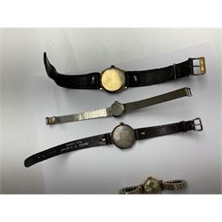 Tudor Royal 9ct gold ladies wristwatch, on expanding gilt bracelet, Gillex silver wristwatch, on silver bracelet, two early 20th century silver wristwatches and one other gilt wristwatch, all manual wind movements