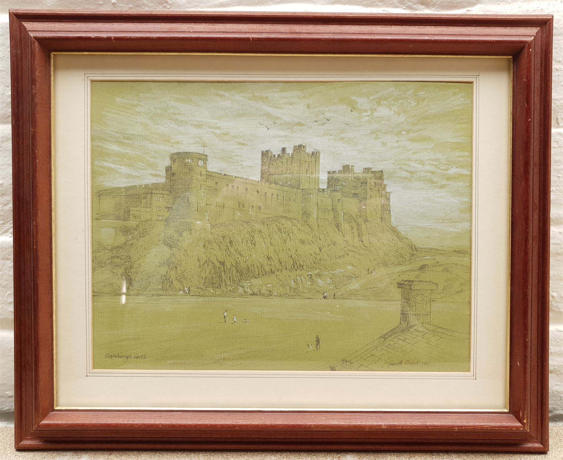 Gareth Floyd (British 1940-): 'Bamburgh Castle', pencil heightened in white signed and dated '87, 22cm x 29cm