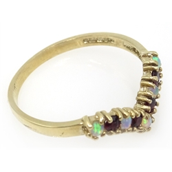  9ct gold opal and garnet wishbone ring, hallmarked  