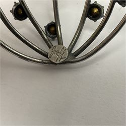 Joseff of Hollywood, circa 1950s metal and white paste necklace, with three graduated pendant drops set with white paste, to a Prince of Wales chain, signed with round script tag