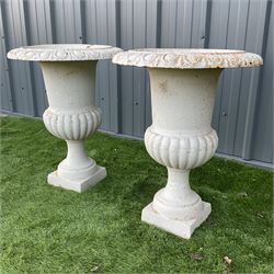 Pair of Victorian design cream painted cast iron garden urns, egg and dart decoration
 - THIS LOT IS TO BE COLLECTED BY APPOINTMENT FROM DUGGLEBY STORAGE, GREAT HILL, EASTFIELD, SCARBOROUGH, YO11 3TX