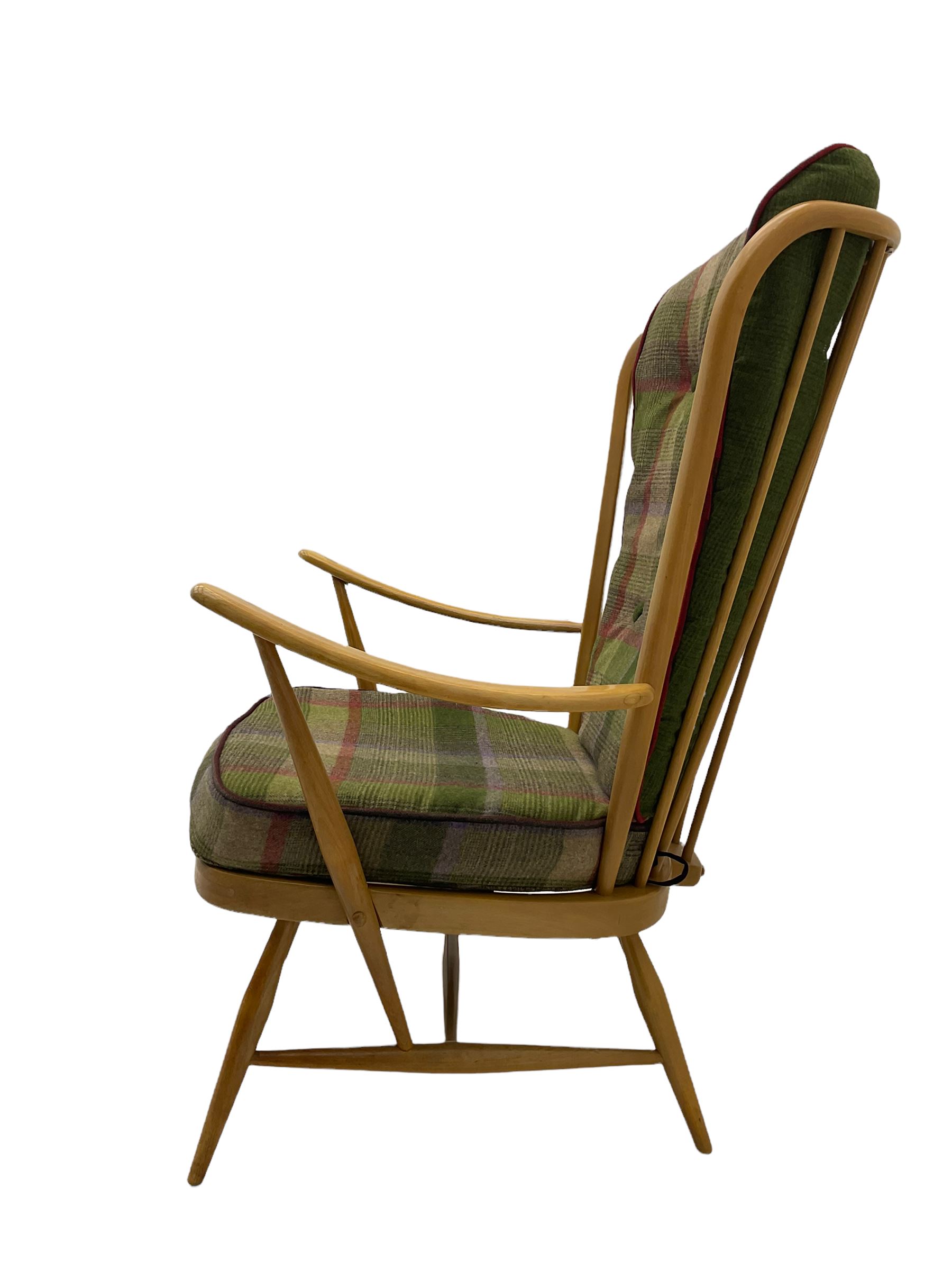 Ercol light beech high back easy armchair, with upholstered loose