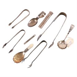 Silver cigar piercer, hallmarked together with silver medicine spoon, pencil case and othe...
