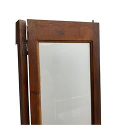 Two double pine room dividers or doors, frosted glass glazed with cube design over panels, in polish finish (74cm x 195cm each double total)