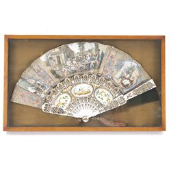 Late 18th/early 19th century ladies French folding fan, the carved and pierced bone montur...