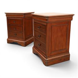 Willis & Gambier - mahogany pair of bedside cabinets, with frieze drawer with blue baize lined interior, panelled sides and three drawers raised on bracket feet
