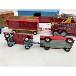 Corgi 'Chipperfields' - Gift Set 19 Land Rover with elephant cage on trailer containing elephant; No.1123 Circus Animal Cage with two Polar Bears; No.1130 Horse Transporter with five horses; No.503 Circus Giraffe Transporter with three giraffes; and No.1121 Crane Truck; all unboxed; together with two other models
