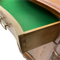 Victorian mahogany serpentine side cabinet, fitted with single drawer over panelled cupboard enclosing single shelf, raised on turned bun feet
