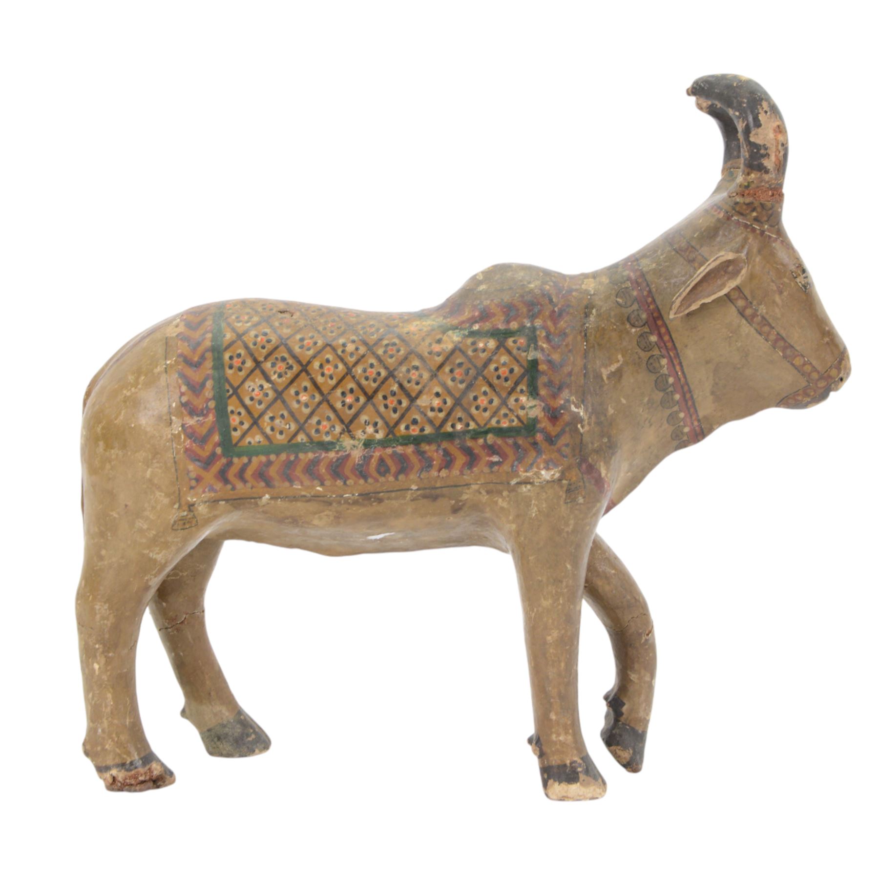 Pair of 19th century Indian hand painted Nandi bulls, H35cm