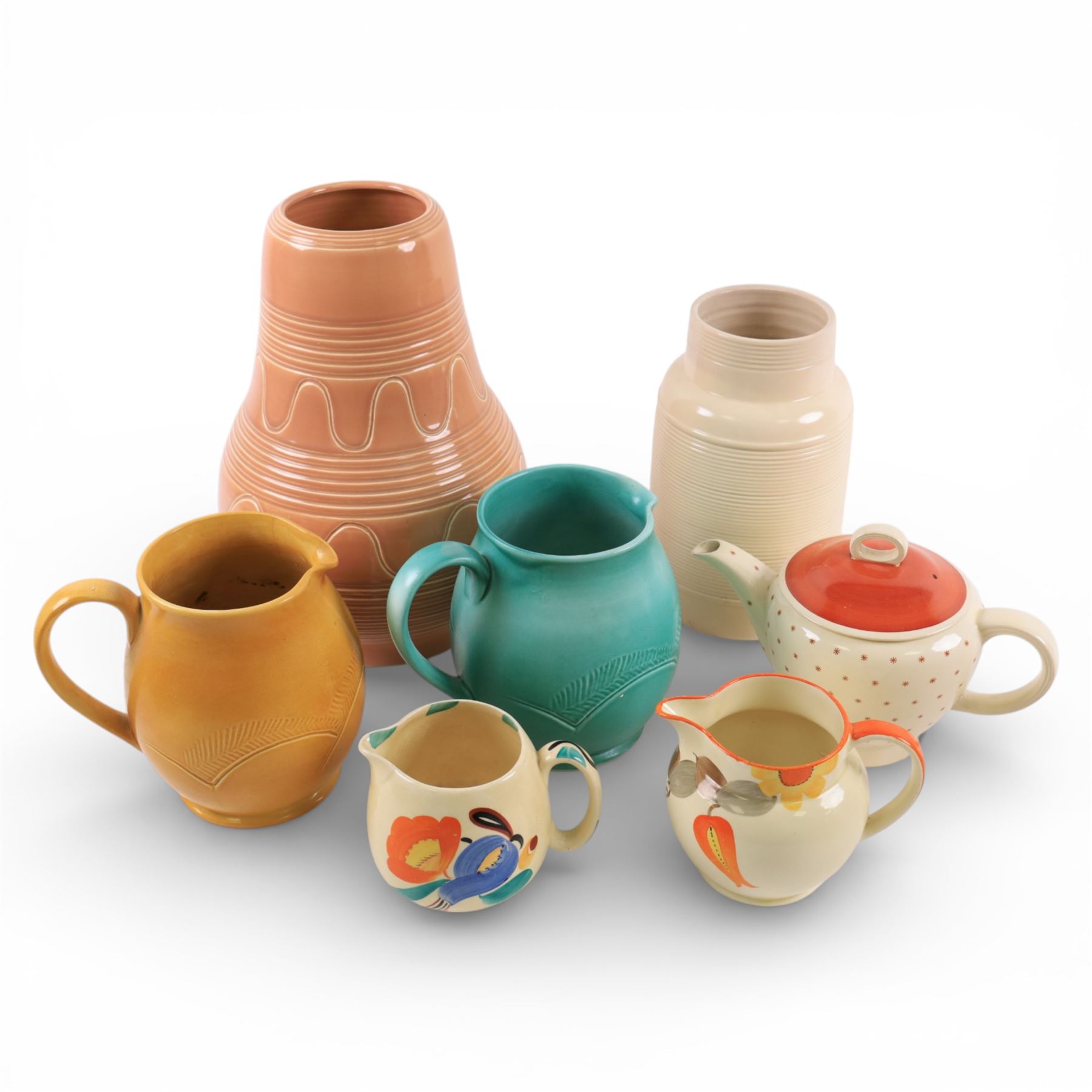 Collection of Susie Cooper ceramics, including jugs, vases and a teapot 
