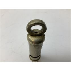 Three J Hudson & Co Birmingham military whistles, dated 1915, 1916, 1923