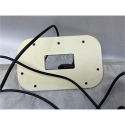 Nintendo Wii console, four controllers with cases and four nunchucks, Wii sensor bar, balance board and dance mat. Guitar hero wireless guitar for Wii and Redoctane wired guitar. Nintendo DS lite handheld gaming console, console and game cases and Guitar Hero Redoctane Guitar Grip. Selection of Nintendo Wii and Nintendo DS lite games to include Super Mario Galaxy, Guitar Hero, Wii Fit, Legend of Zelda games etc. Archos AV400 Series pocket video recorder with accessories, cradle and remote, in three boxes