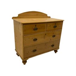 Victorian pine chest, raised shaped back, fitted with two short and two long drawers, on turned feet