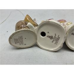 Six Royal Doulton Brambly Hedge figures, comprising Catkin DBH 12, Clover DBH 16, Lord Woodmouse DBH 4, Poppy Eyebright DBH 1, Mr Apple DBH 2, Old Mrs Eyebright DBH 9 and Beswick Beatrix Potter Appley Dapply figure, all with printed marks beneath