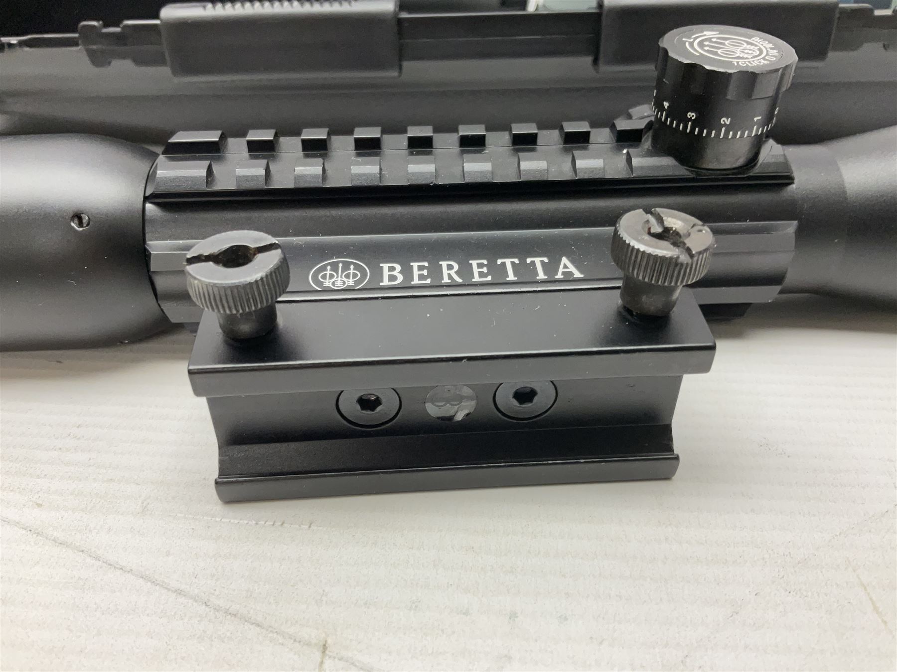 Beretta Cx4 Storm .177 CO2 rifle with Beretta 4 x 32 TriTac scope L78cm; in fitted hard carrying case with instructions, Umarex sound moderator, two magazines and 88g cylinder;Beretta Cx4 Storm .177 CO2 rifle with Hawke Red Dot 30 scope L78cm; in fitted hard carrying case with two magazines and 88g cylinder; NB: AGE RESTRICTIONS APPLY TO THE PURCHASE OF AIR WEAPONS.