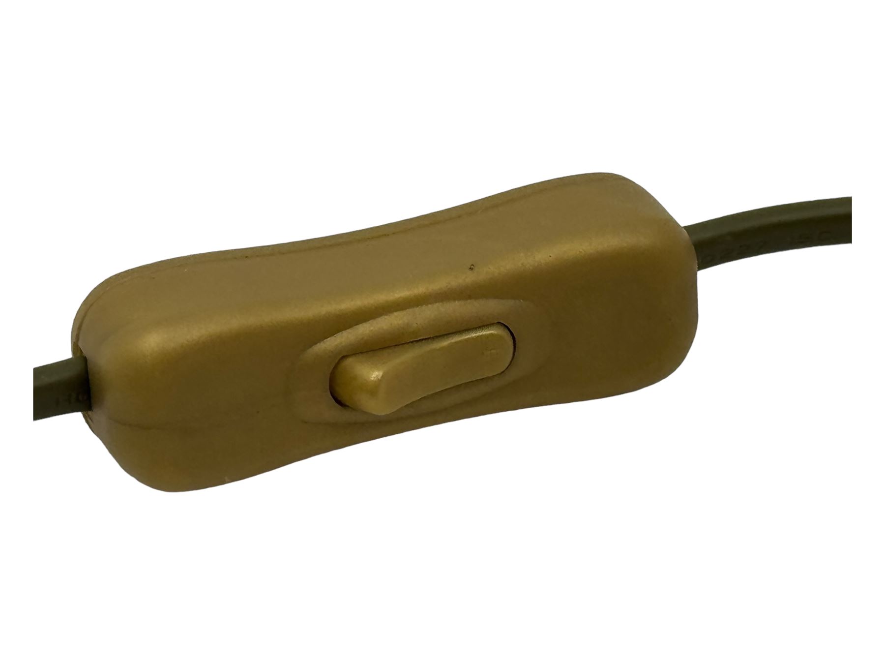 Contemporary brushed metal standard lamp, brass effect with cylindrical stem, on circular base, H131cm; matching table lamp, H35cm (2)