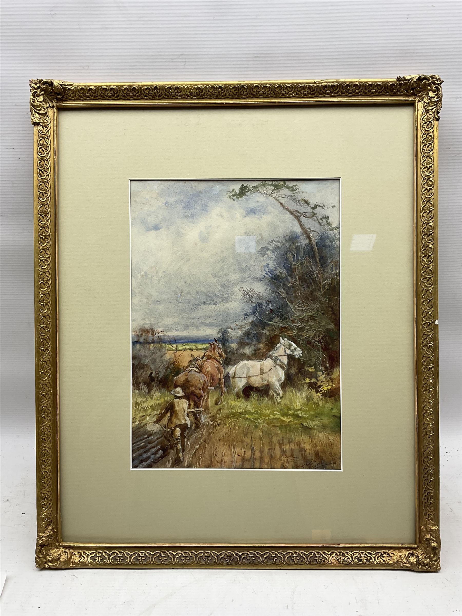 Thomas Ivester Lloyd (British 1832-1942: 'The End of the Furrow', watercolour signed, titled verso 32cm x 23cm 