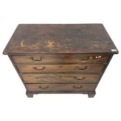 George III stained mahogany chest, fitted with four graduating cock-beaded drawers, lower moulded edge over bracket feet