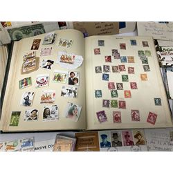 Great British and World stamps including Queen Victoria penny reds on envelopes, first day covers, Australia, Bermuda, Canada, Ceylon, Gibraltar etc, housed in two albums and loose