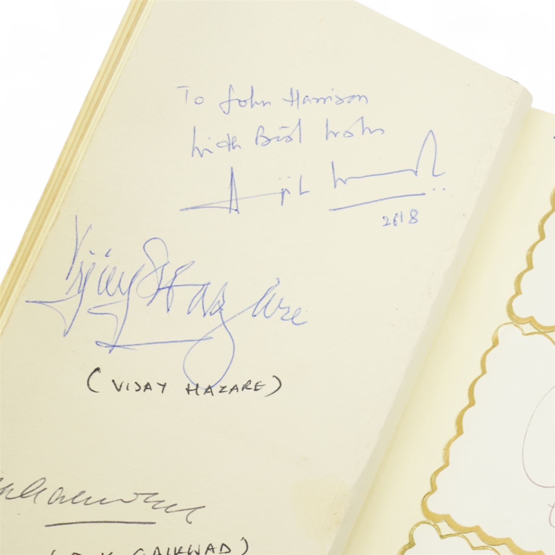 K S Ranjitsinhi - Jubilee Book of Cricket 1897, rebound in full calf and incorporating approximately 250 autographs of international cricketers, collected, compiled and presented by John E Harrison, all edges gilt together with a folder of correspondence, birthday card from Don Bradman, cuttings and autographs etc and a small album of photographs and correspondence