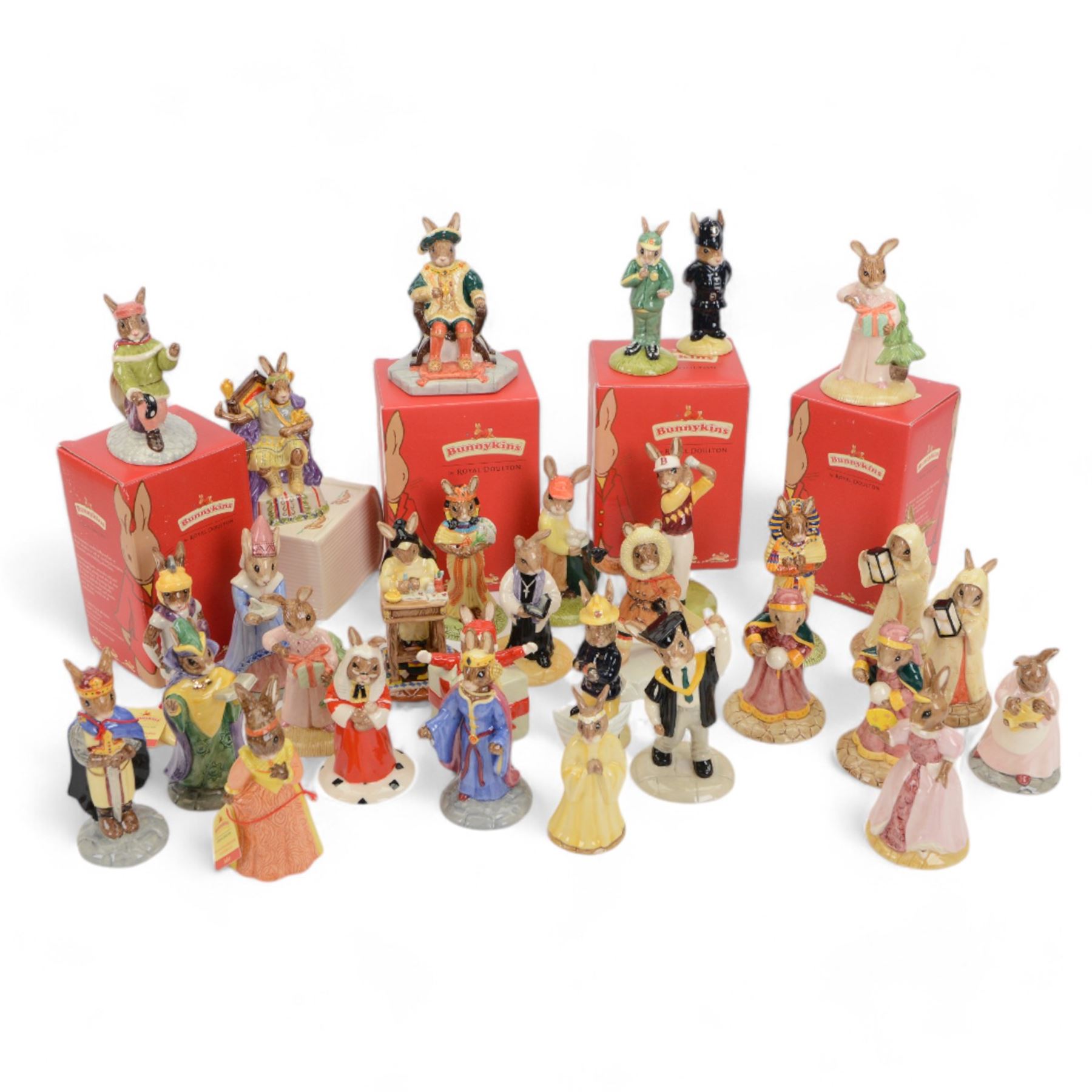 Royal Doulton Bunnykins figures, approximately thirty, including The Emperor, Christmas Morning, Sands of Time, Tutankhamun etc all boxed  