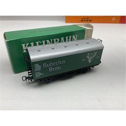 Kleinbahn HO gauge - eighteen goods wagons - two No.300, two No.302, one No.316/3, four No.320, four No.323, four No.325, one No.361 and two No.362; all boxed; together with a quantity of Kleinbahn posters, catalogues and other paperwork