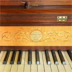 Early 19th century George IV Square Piano by William Rolfe & Co, 112 Cheapside, London, c1821. Mahogany veneered case with rosewood crossbanding and brass stringing, with sustain pedal and reeded legs on a tapered spiral with brass capitals, with three music draws beneath and a folding duet music stand, nameboard with makers name on a round gilt medallion and open silk backed fretwork to the ends, serial No 6699, double strung, English double action with 68 ivory and ebony keys, F1-C7. original strings, hammers and dampers, soundboard and bridge in good condition, with original makers written instructions on regulating the action and tuning the piano attached to the inside of the instrument. In good condition, however the action is in need of regulation and tuning.
William Rolfe is thought to have been in business between 1785 and 1828. 
Given the intricate nature of these historic instruments, specialist support will be available if required, to assist successful buyers with safe removal and onward handling. Price upon application.


This item has been registered for sale under section 10 of the APHA Ivory Act Reference PB6GL6SZ