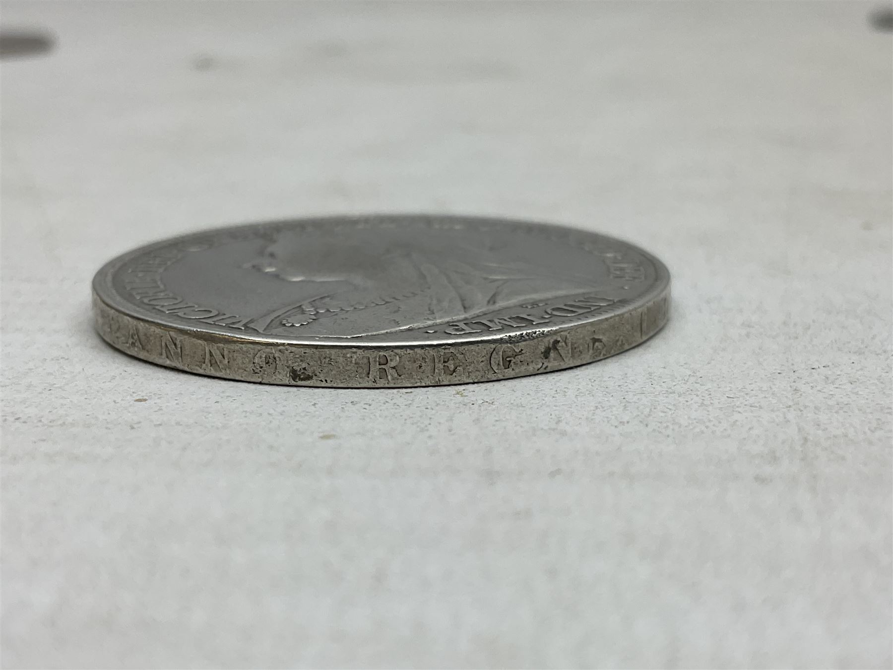 George III 1819 crown coin and six Queen Victoria crown coins dated 1889, three 1890, 1891 and 1900 (7)