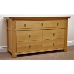  Ponsfords of Sheffield solid light oak chest, three short and four long drawers, stile supports, W128cm, H74cm, D50cm  