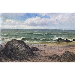 English School (19th century): Cornish Rocky Beach scene, oil on board unsigned 20cm x 29cm 