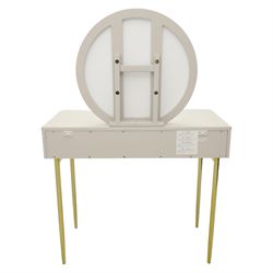 Made.com - Ebbo grey dressing table with mirror, single drawer with gold painted metal shaped handles, rounded corners with fluted detail, raised on gold painted metal tapered supports (Height from floor to underside 62cm)