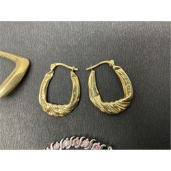 9ct gold hoop earrings and silver jewellery including bangle, stone set bracelet and earrings
