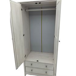 White painted wardrobe (W87cm, H187cm, D53cm), and two bedside stands (W47cm, D38cm, H64cm)