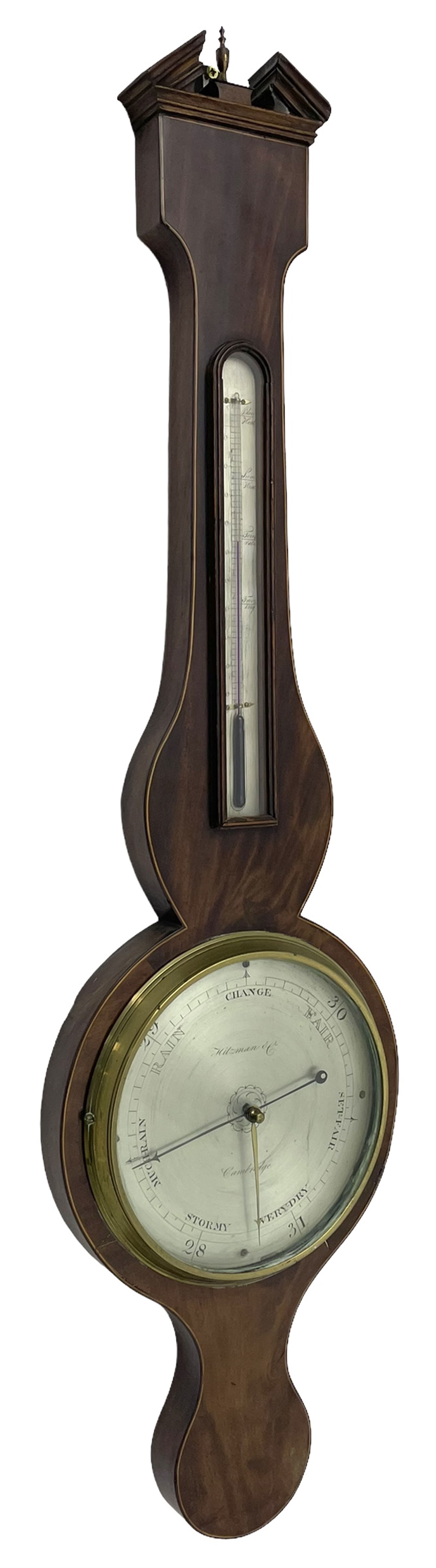 Hitzman & Co of Cambridge Early 19th century mahogany mercury wheel barometer c1830, With a