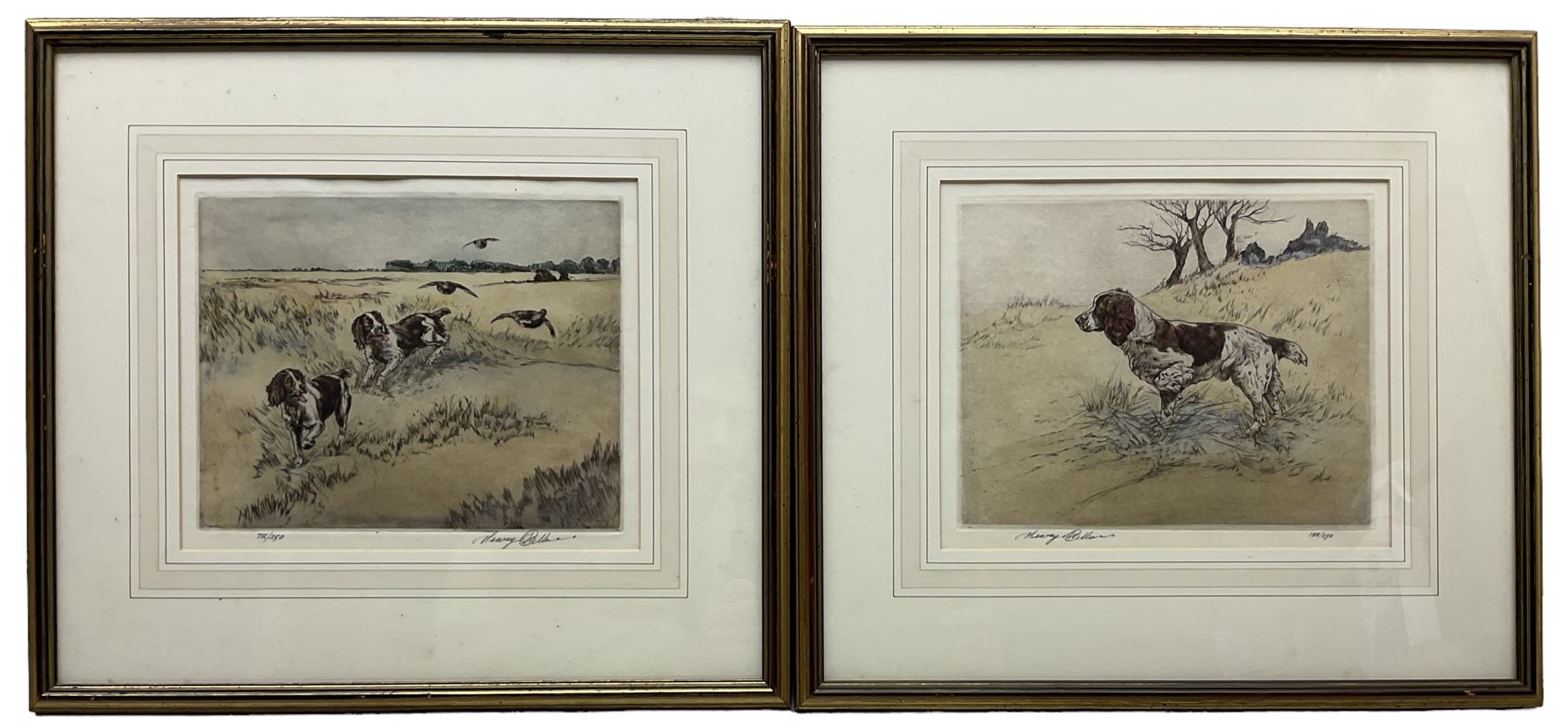 Henry Wilkinson (British 1921-2011): Spaniels, pair coloured drypoint etchings signed and numbered in pencil 18cm x 22cm (2)