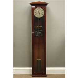  Early 20th century 'Synchronome' electric master clock, silvered dial with Roman numerals, numbered. 17124 behind dial, in glazed mahogany case, H132cm  