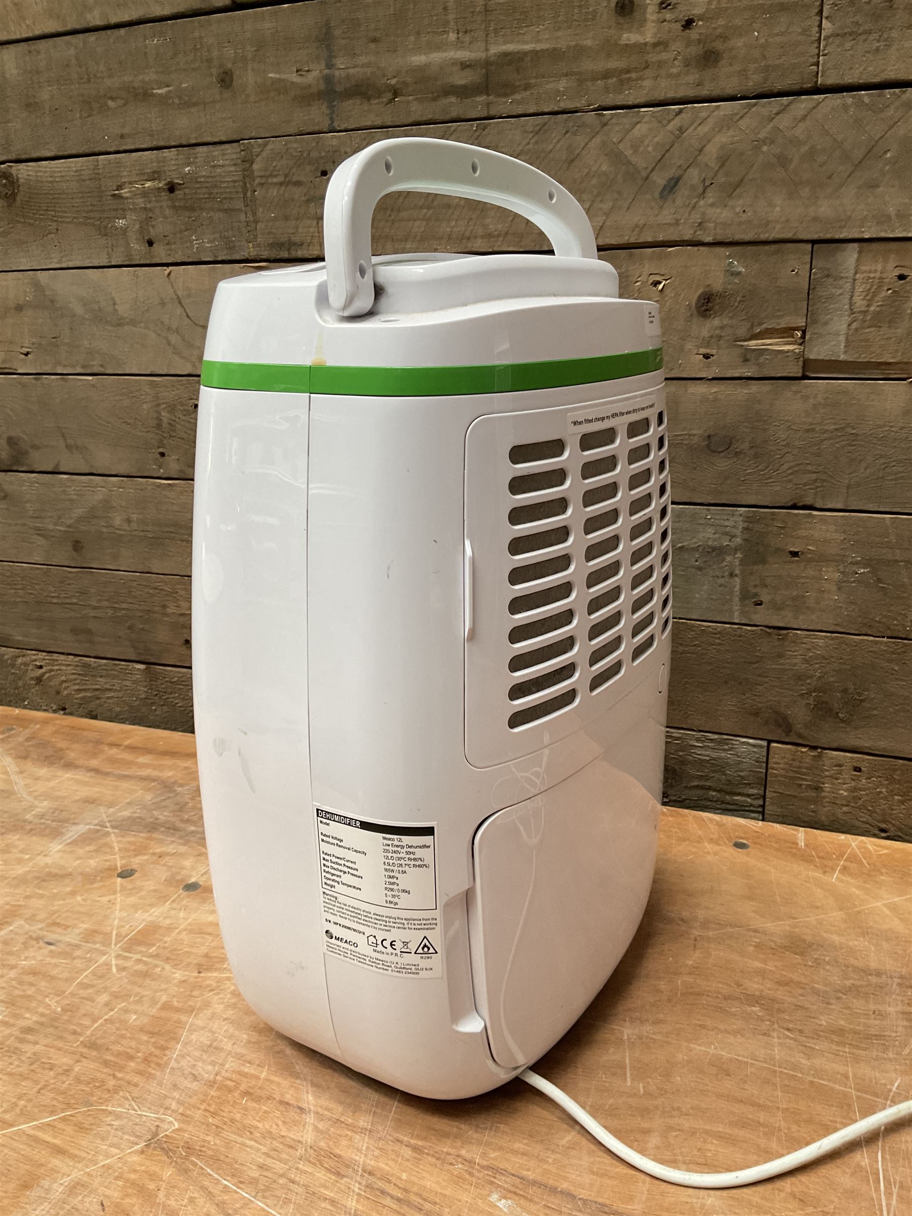 Meaco 12L Dehumidifier in white - THIS LOT IS TO BE COLLECTED BY APPOINTMENT FROM DUGGLEBY STORAGE, GREAT HILL, EASTFIELD, SCARBOROUGH, YO11 3TX