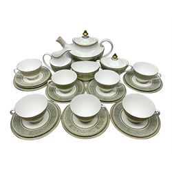  Royal Doulton English Renaissance pattern tea service, comprising teapot, milk jug, open sugar bowl, covered sugar bowl, seven cups, eight saucers and eight side plates (27)