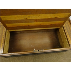  Outstanding Victorian Sea Captains oak box, hinged lid with four oval portrait photographs, the interior with Tunbridge ware and specimen wood covers and compartments, W126cm, H53cm, D55cm  
