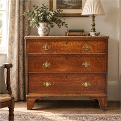 18th century oak straight-front chest, rectangular caddy-top with reeded edge, fitted with...